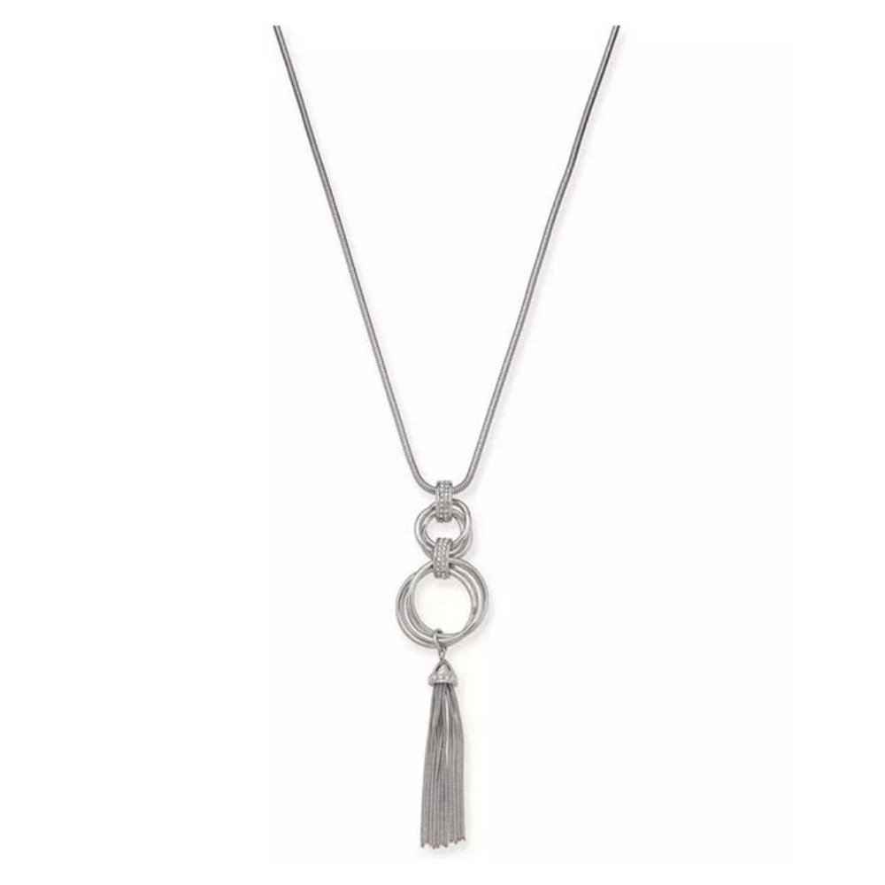 New ALFANI Silver-Tone Pavé Hoop & Chain Tassel Pendant Necklace